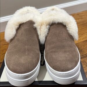 J/Slides Taupe Suede Fur-Lined Sneakers